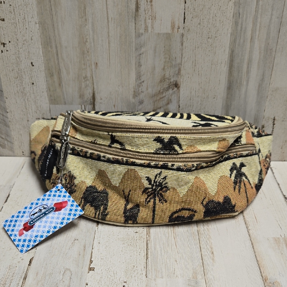 Tan and Black Belt Bag with Palm Tree Design